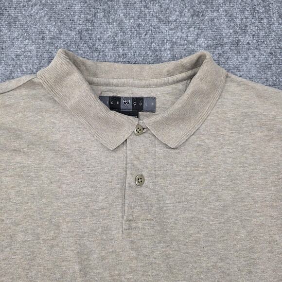 Nike Golf Shirt Mens Medium Beige Long Sleeve 100% Cotton Classic Pullover Logo - Picture 10 of 16